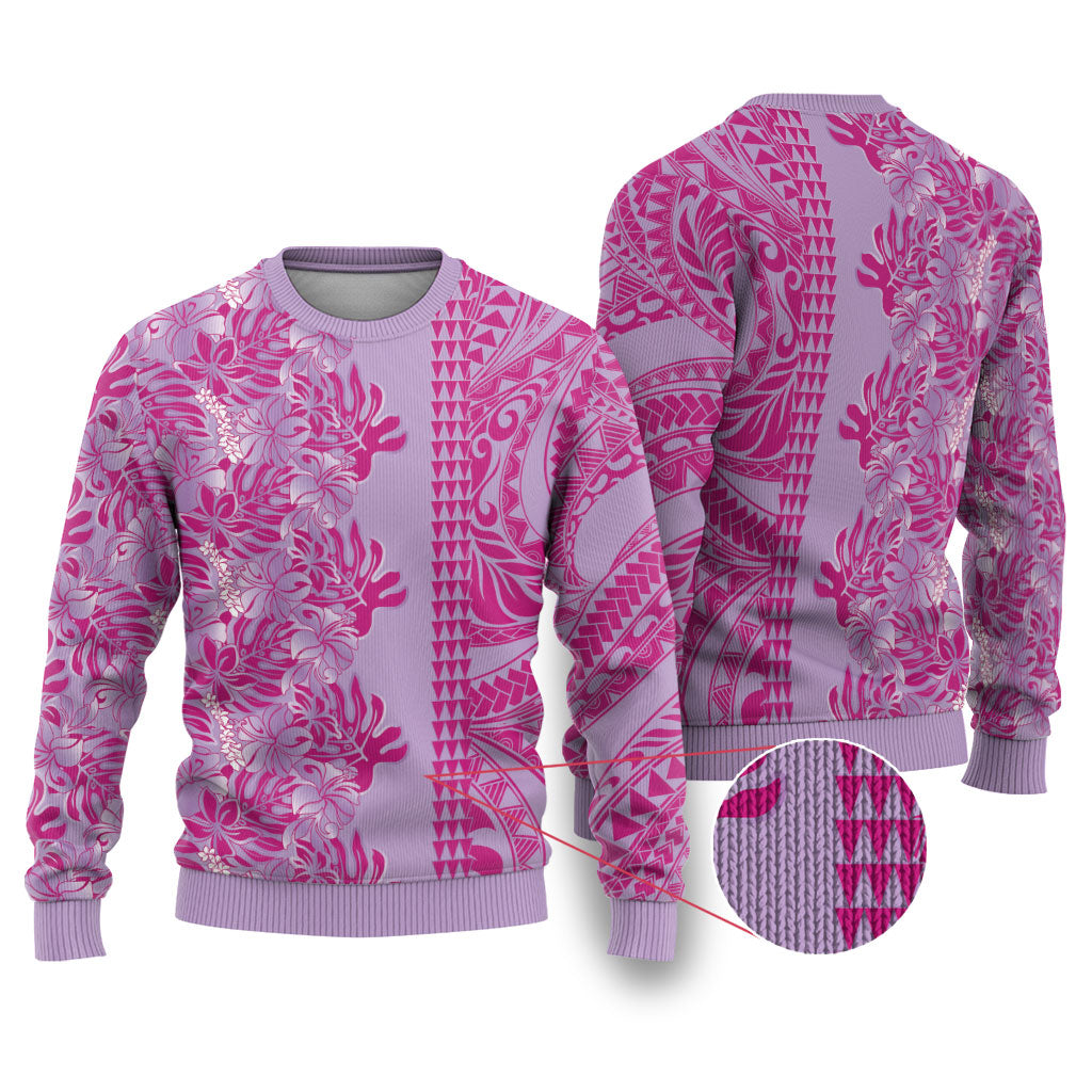 Purple Hibiscus Monstera Seamless Kakau Hawaii Ugly Christmas Sweater