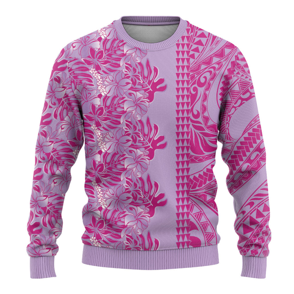 Purple Hibiscus Monstera Seamless Kakau Hawaii Ugly Christmas Sweater LT14 - Polynesian Pride