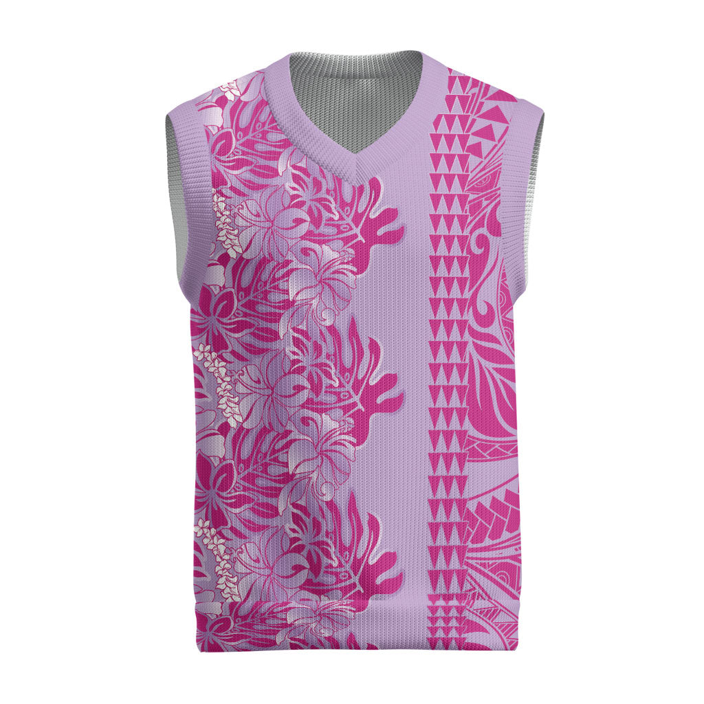 Purple Hibiscus Monstera Seamless Kakau Hawaii Christmas Knitted V-Neck Vest