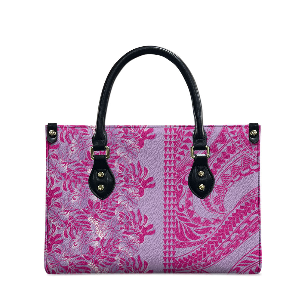 Purple Hibiscus Monstera Seamless Kakau Hawaii Leather Bag LT14 - Polynesian Pride