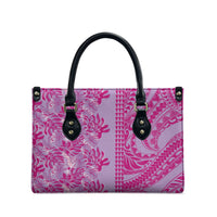 Purple Hibiscus Monstera Seamless Kakau Hawaii Leather Bag LT14 - Polynesian Pride
