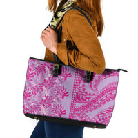 Purple Hibiscus Monstera Seamless Kakau Hawaii Leather Tote Bag LT14 Purple - Polynesian Pride