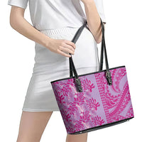 Purple Hibiscus Monstera Seamless Kakau Hawaii Leather Tote Bag LT14 - Polynesian Pride