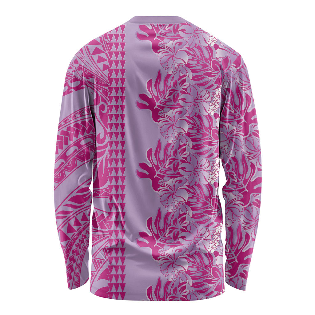 Purple Hibiscus Monstera Seamless Kakau Hawaii Long Sleeve Shirt LT14 - Polynesian Pride