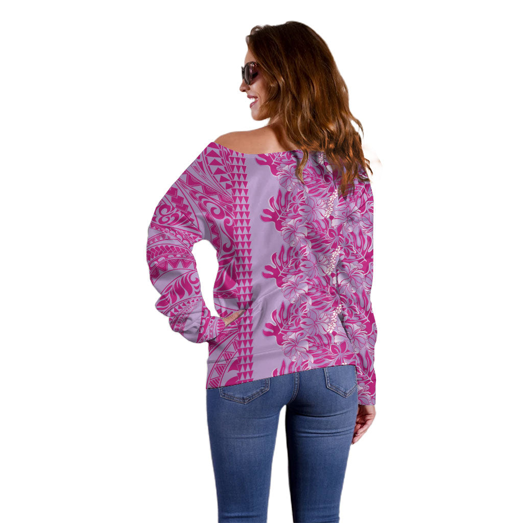 Purple Hibiscus Monstera Seamless Kakau Hawaii Off Shoulder Sweater LT14 - Polynesian Pride