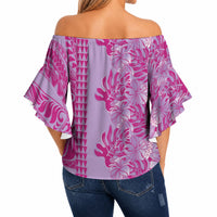 Purple Hibiscus Monstera Seamless Kakau Hawaii Off Shoulder Wrap Waist Top LT14 - Polynesian Pride
