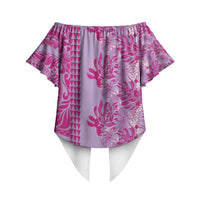 Purple Hibiscus Monstera Seamless Kakau Hawaii Off Shoulder Wrap Waist Top LT14 - Polynesian Pride