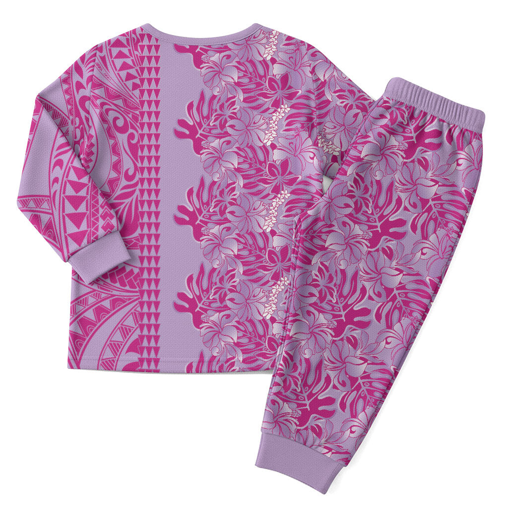 Purple Hibiscus Monstera Seamless Kakau Hawaii Christmas Pajama Set LT14 - Polynesian Pride