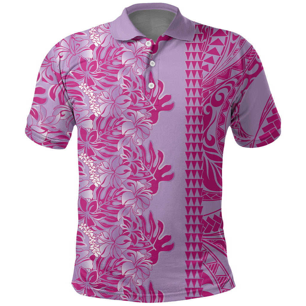 Purple Hibiscus Monstera Seamless Kakau Hawaii Polo Shirt LT14 Purple - Polynesian Pride
