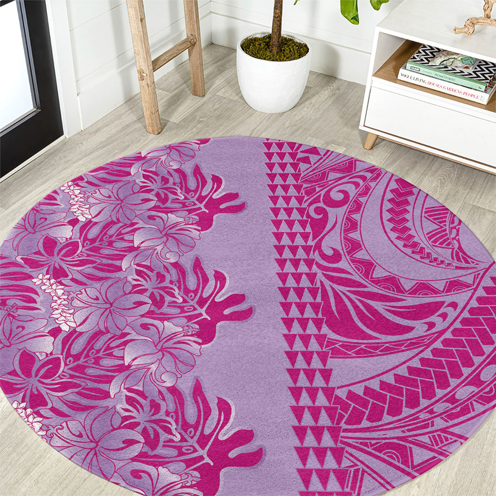 Purple Hibiscus Monstera Seamless Kakau Hawaii Round Carpet LT14 Purple - Polynesian Pride