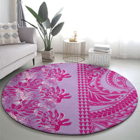 Purple Hibiscus Monstera Seamless Kakau Hawaii Round Carpet LT14 - Polynesian Pride