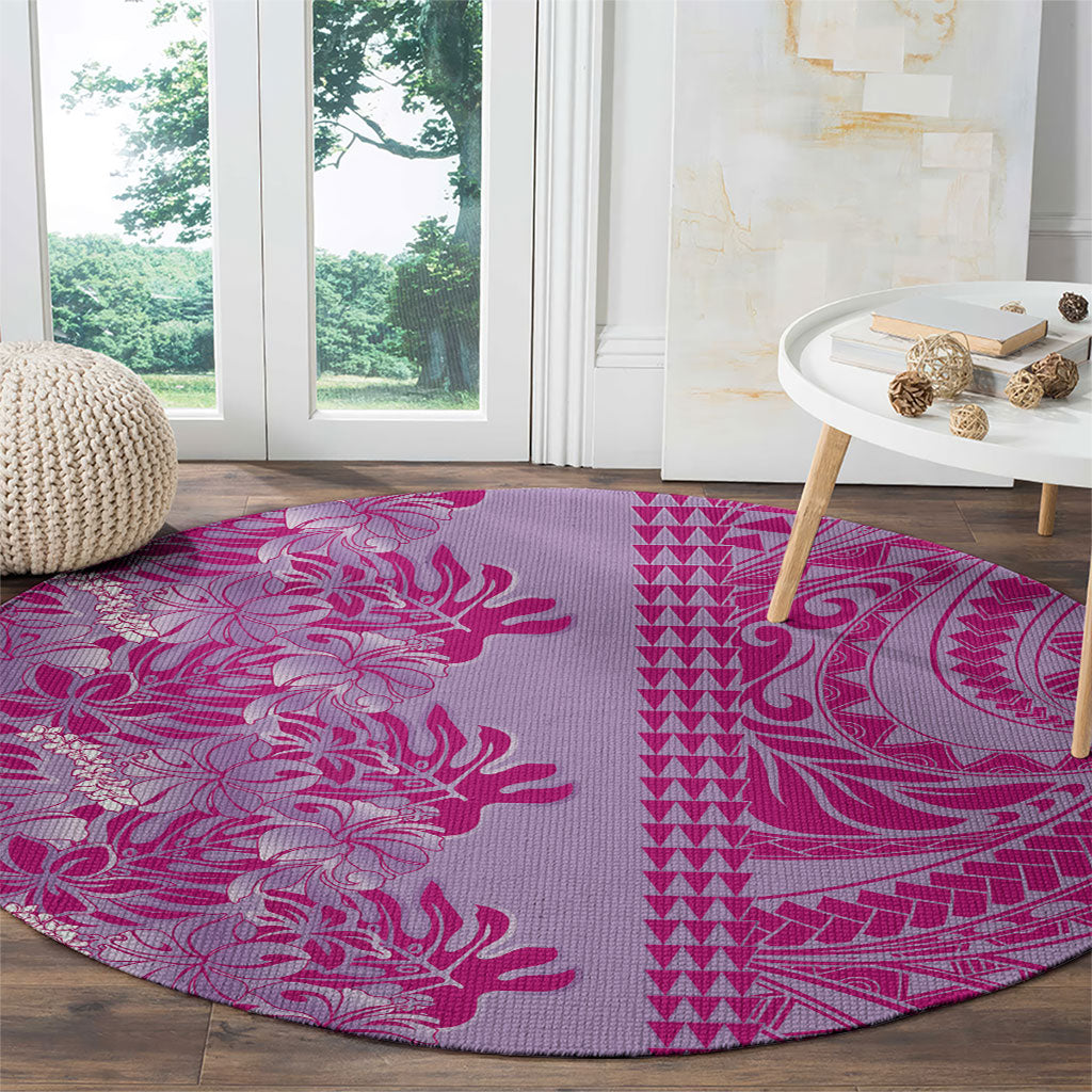 Purple Hibiscus Monstera Seamless Kakau Hawaii Round Carpet LT14 - Polynesian Pride