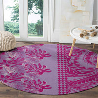 Purple Hibiscus Monstera Seamless Kakau Hawaii Round Carpet LT14 - Polynesian Pride