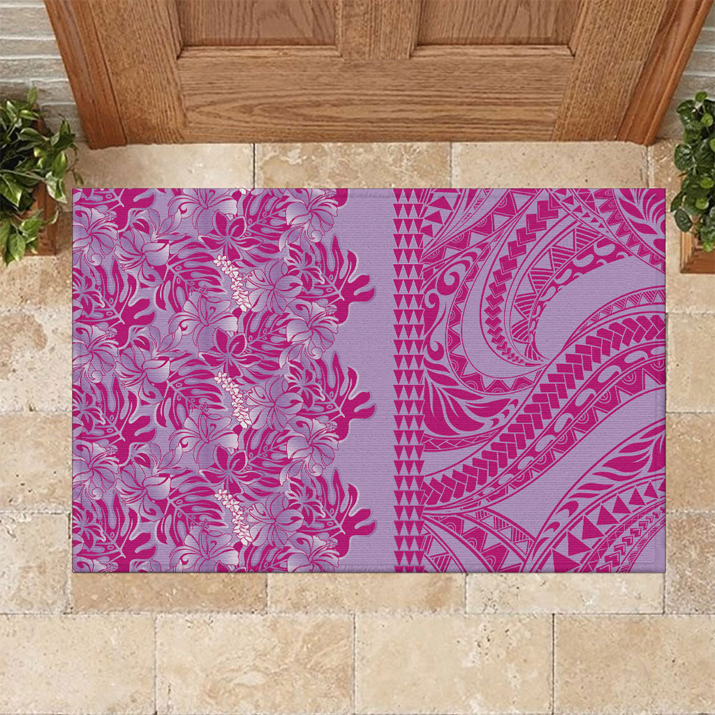 Purple Hibiscus Monstera Seamless Kakau Hawaii Rubber Doormat LT14 Purple - Polynesian Pride