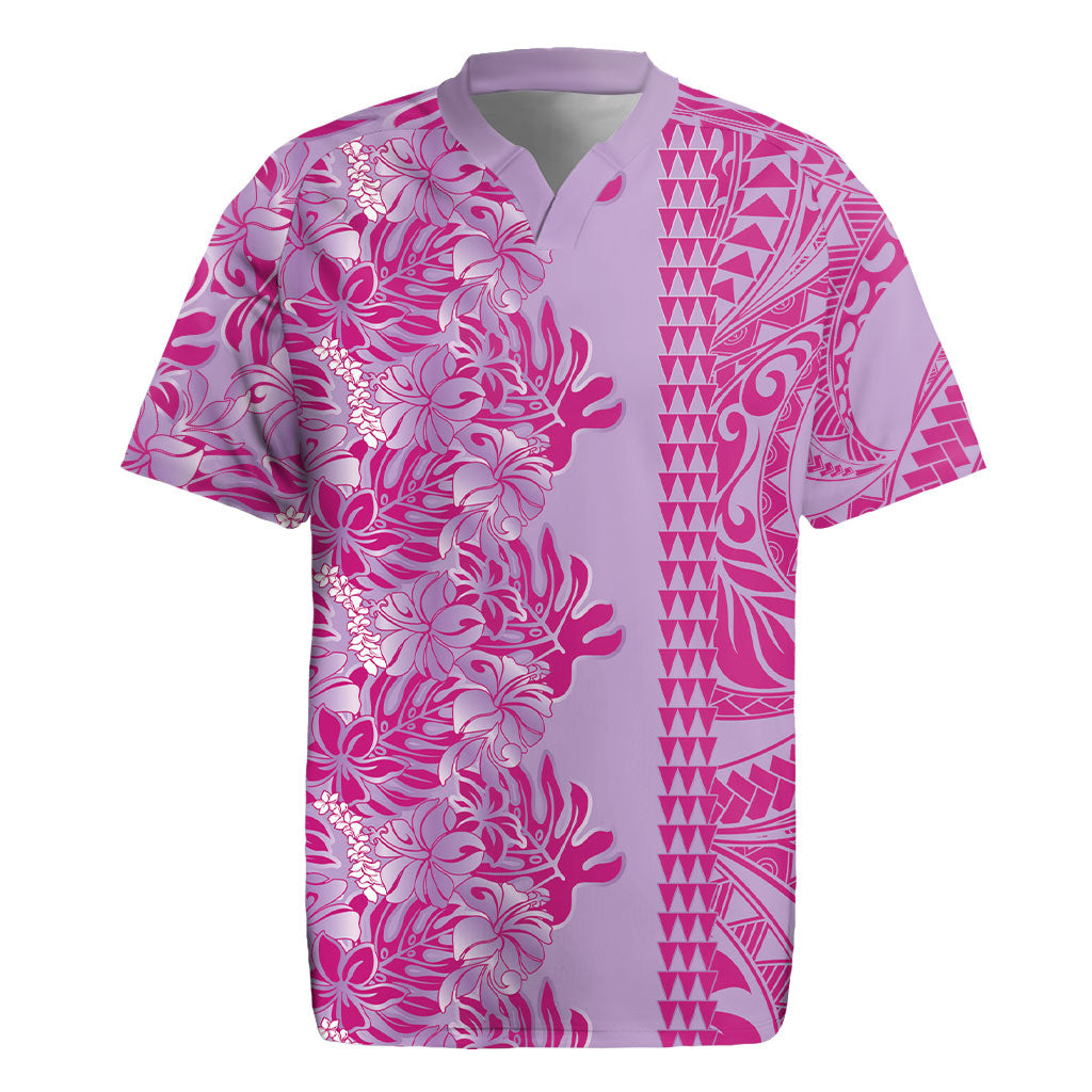 Purple Hibiscus Monstera Seamless Kakau Hawaii Rugby Jersey LT14 Purple - Polynesian Pride