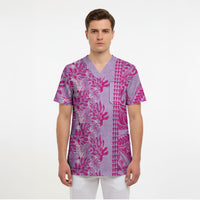 Purple Hibiscus Monstera Seamless Kakau Hawaii Scrub Top LT14 - Polynesian Pride