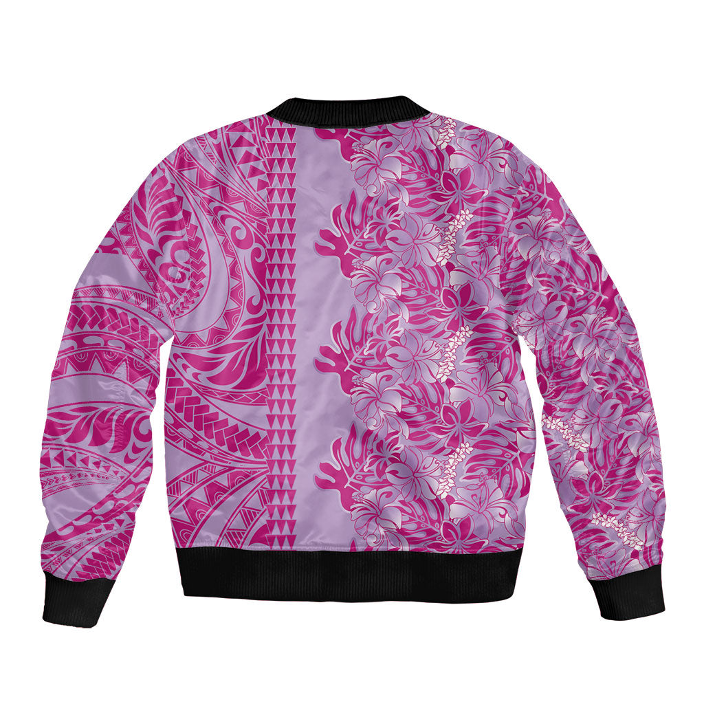 Purple Hibiscus Monstera Seamless Kakau Hawaii Sleeve Zip Bomber Jacket LT14 - Polynesian Pride
