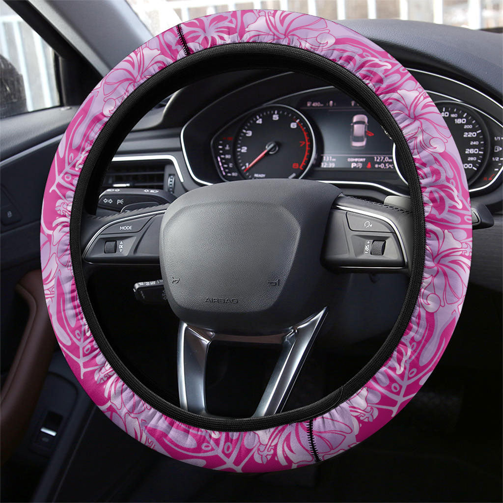 Purple Hibiscus Monstera Seamless Kakau Hawaii Steering Wheel Cover LT14 - Polynesian Pride