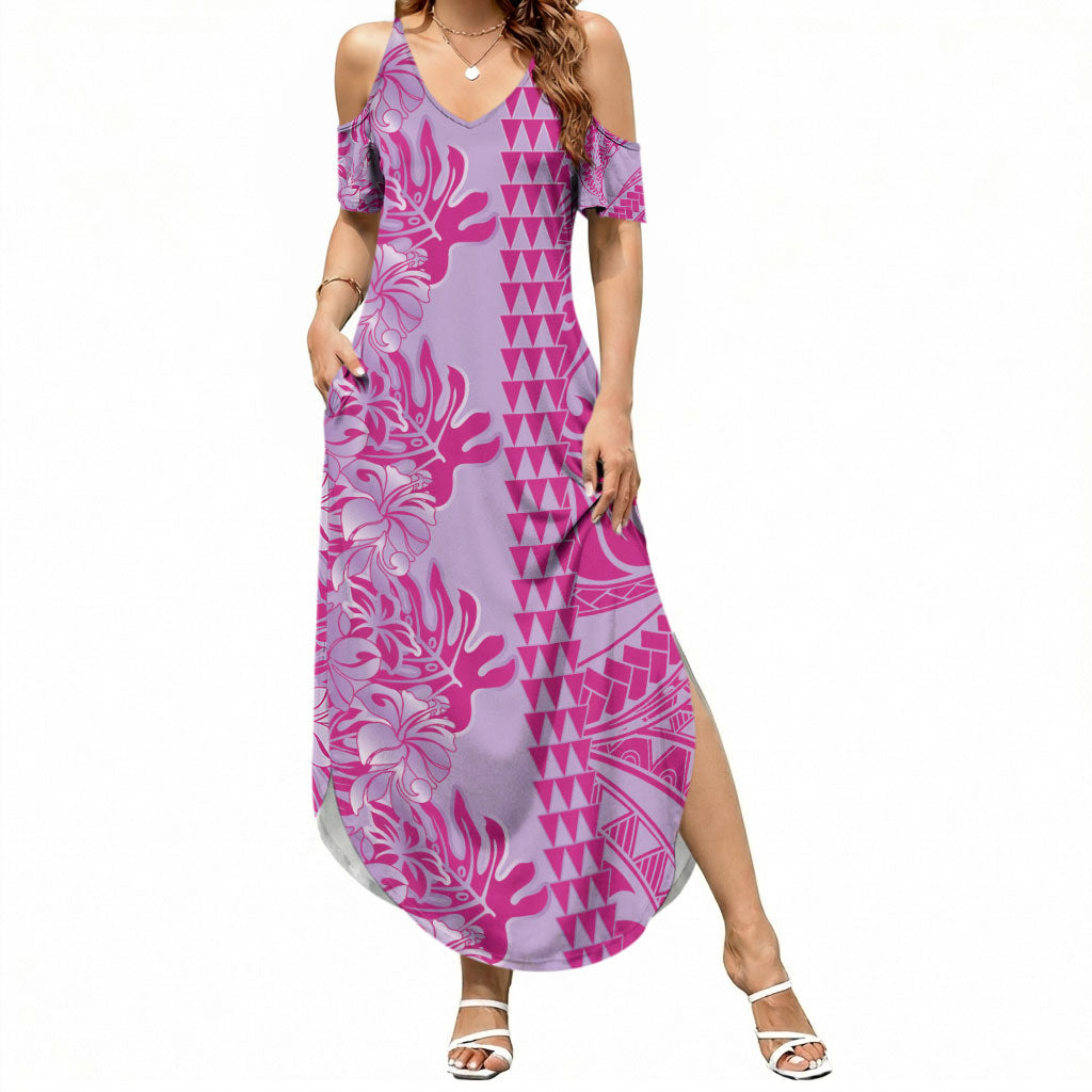 Purple Hibiscus Monstera Seamless Kakau Hawaii Summer Maxi Dress LT14 Women Purple - Polynesian Pride