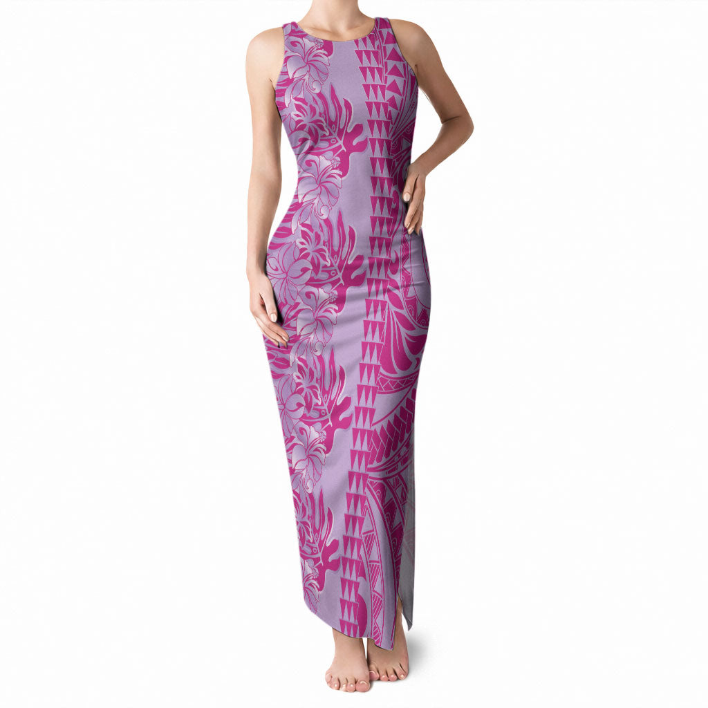 Purple Hibiscus Monstera Seamless Kakau Hawaii Tank Maxi Dress
