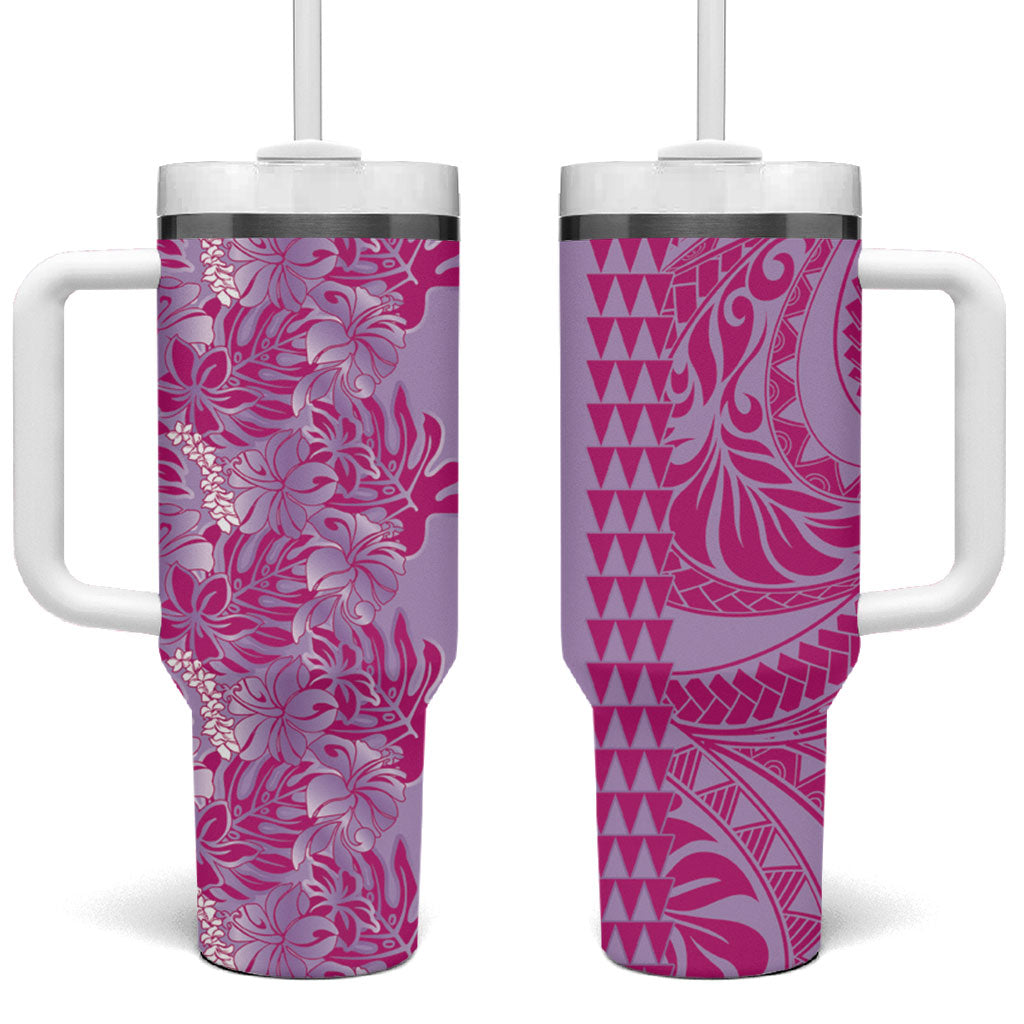 Purple Hibiscus Monstera Seamless Kakau Hawaii Tumbler With Handle