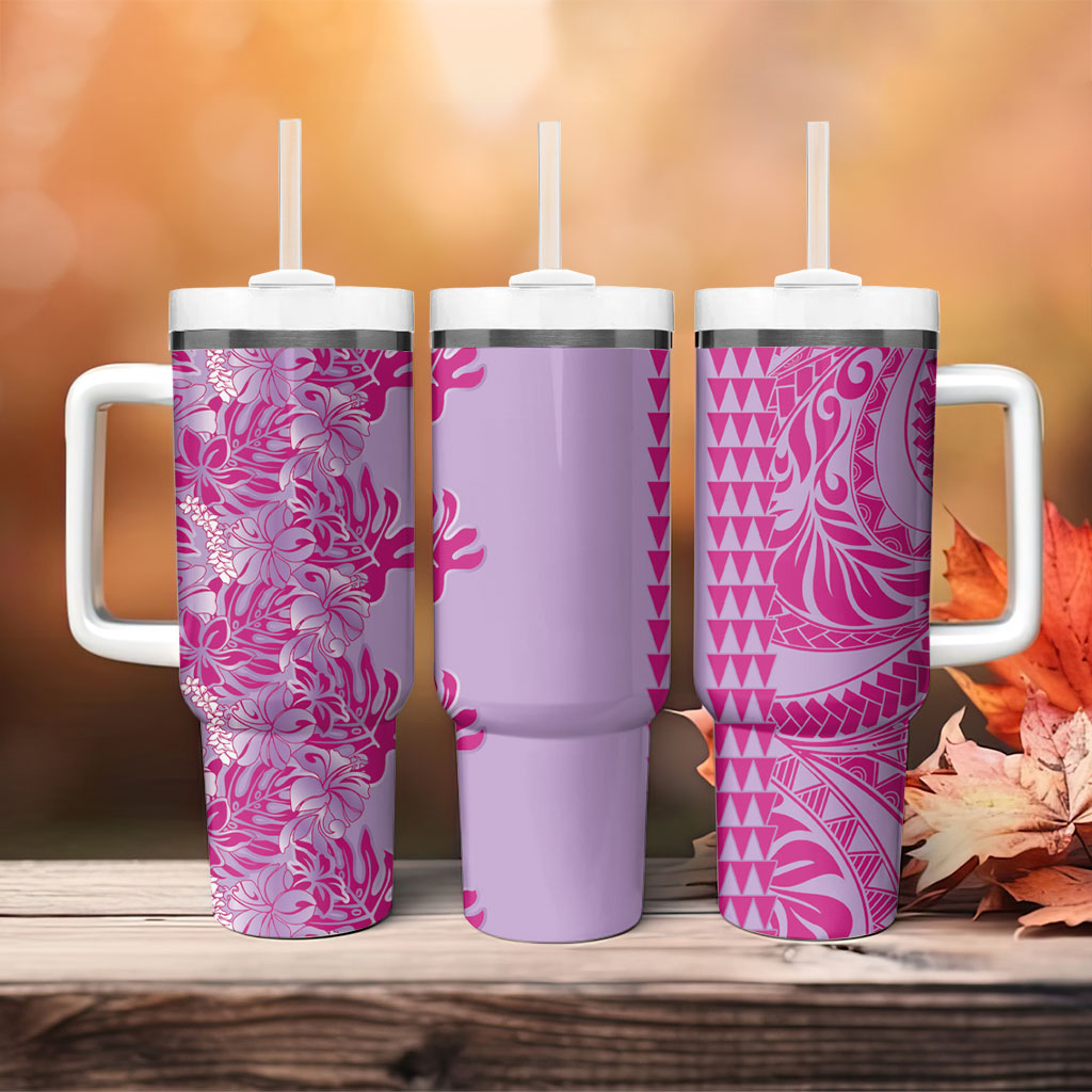 Purple Hibiscus Monstera Seamless Kakau Hawaii Tumbler With Handle LT14 - Polynesian Pride