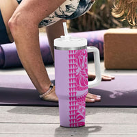 Purple Hibiscus Monstera Seamless Kakau Hawaii Tumbler With Handle LT14 - Polynesian Pride