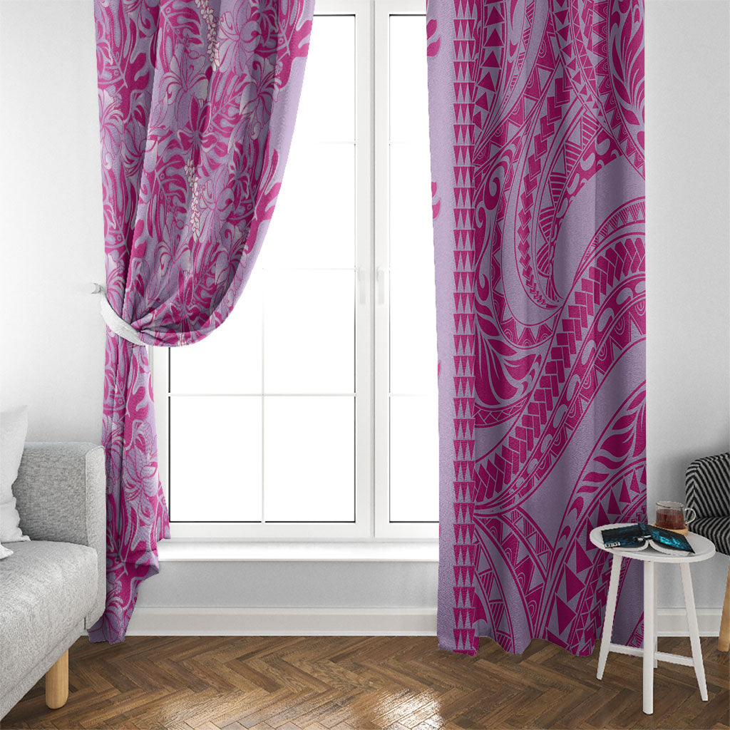 Purple Hibiscus Monstera Seamless Kakau Hawaii Window Curtain LT14 - Polynesian Pride
