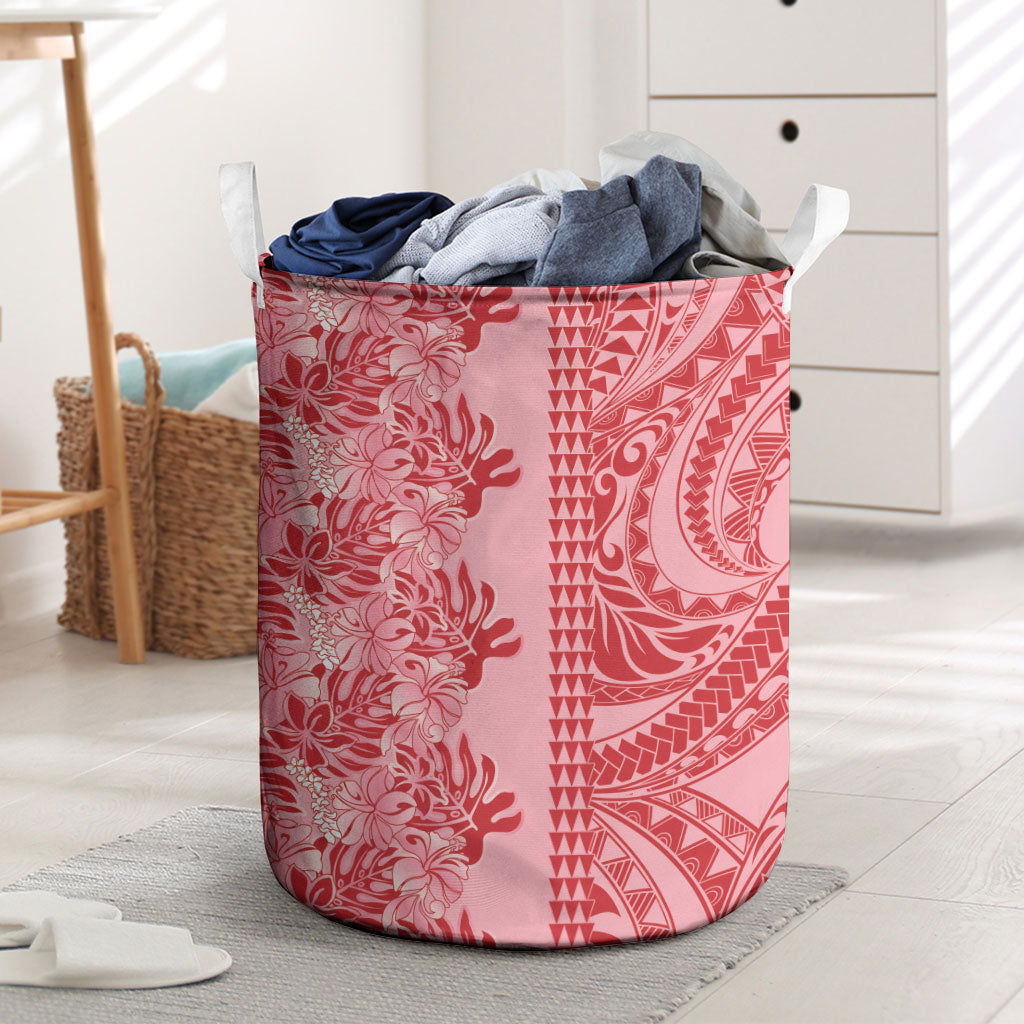 Red Hibiscus Monstera Seamless Kakau Hawaii Laundry Basket LT14 Red - Polynesian Pride