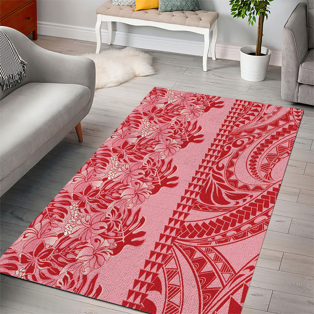 Red Hibiscus Monstera Seamless Kakau Hawaii Area Rug LT14 - Polynesian Pride
