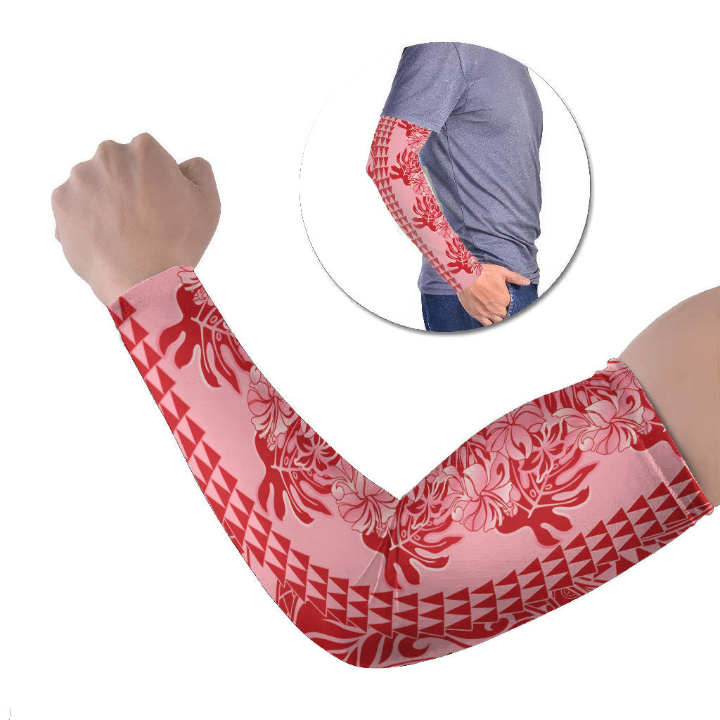 Red Hibiscus Monstera Seamless Kakau Hawaii Arm Sleeves LT14 Set of 2 Red - Polynesian Pride