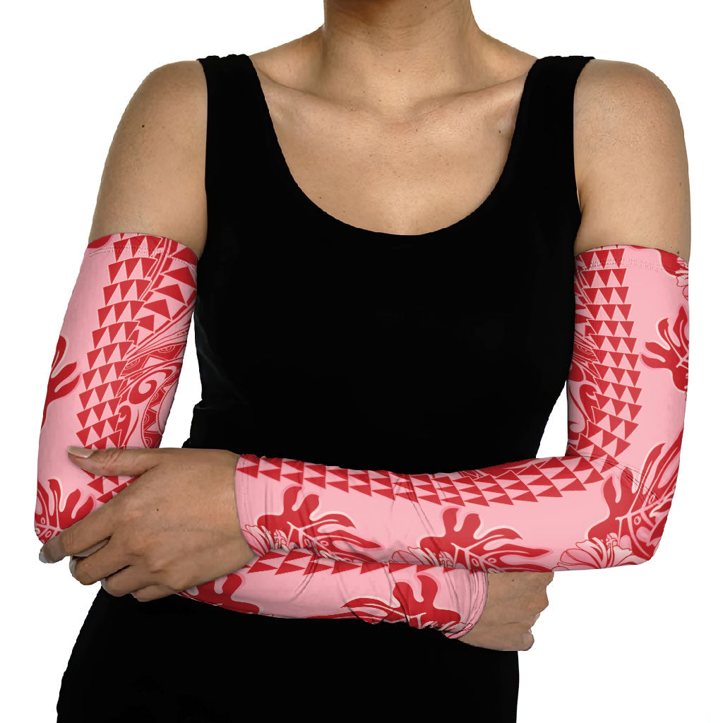 Red Hibiscus Monstera Seamless Kakau Hawaii Arm Sleeves LT14 - Polynesian Pride