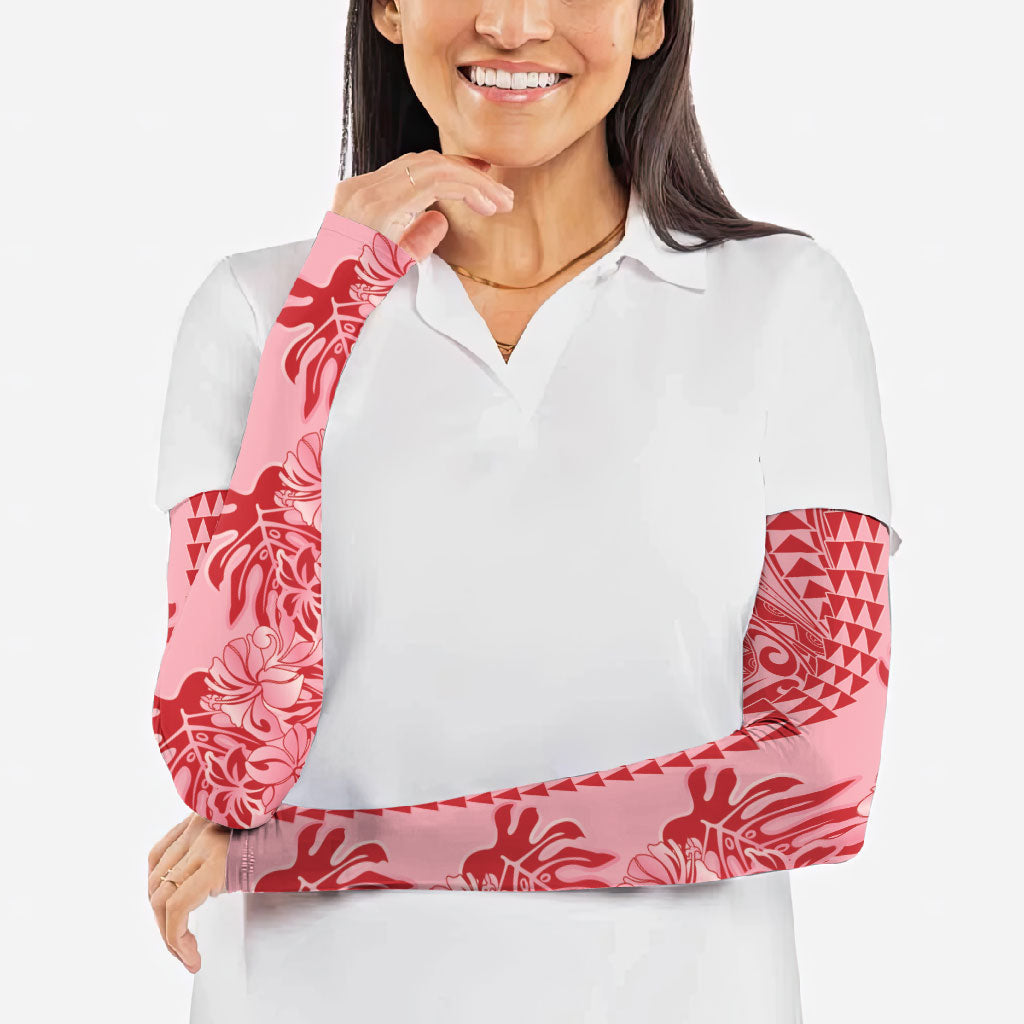 Red Hibiscus Monstera Seamless Kakau Hawaii Arm Sleeves LT14 - Polynesian Pride