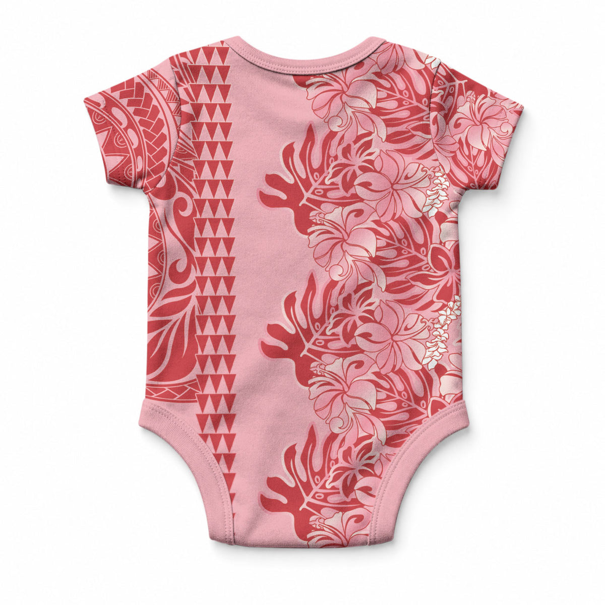 Red Hibiscus Monstera Seamless Kakau Hawaii Baby Onesie LT14 - Polynesian Pride