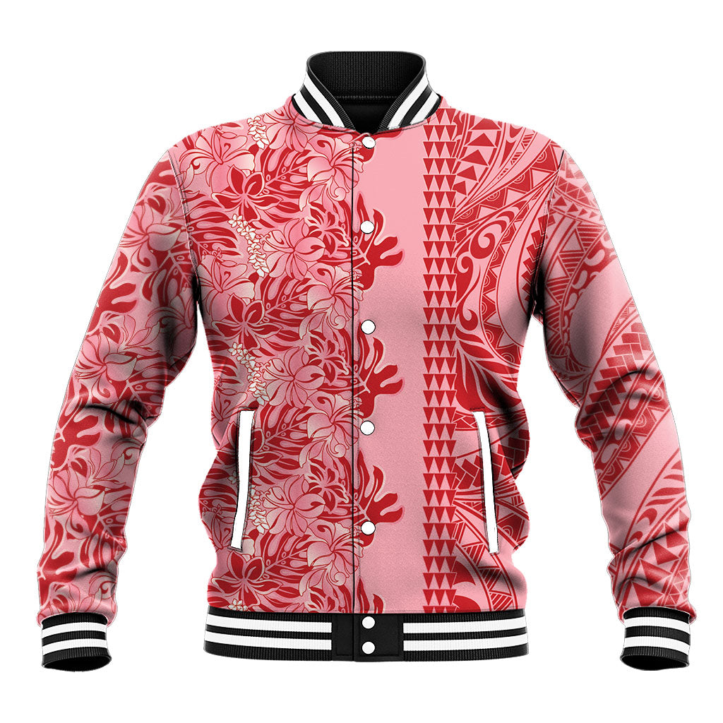 Red Hibiscus Monstera Seamless Kakau Hawaii Baseball Jacket LT14 Unisex Red - Polynesian Pride