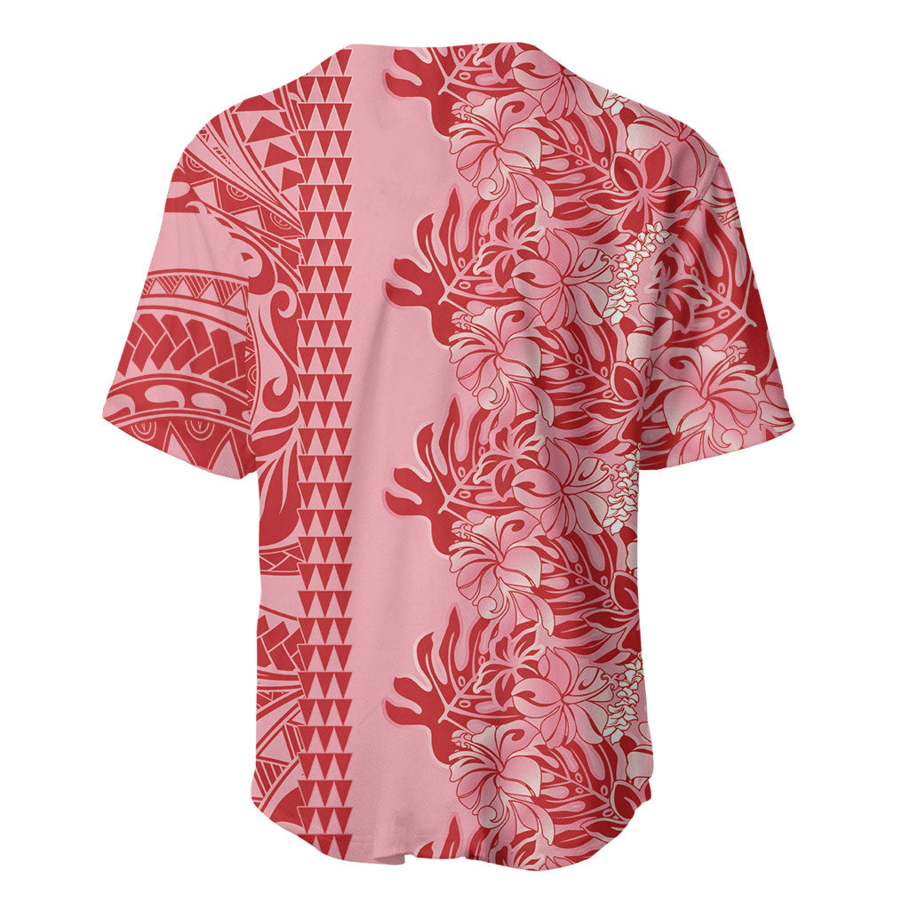 Red Hibiscus Monstera Seamless Kakau Hawaii Baseball Jersey LT14 - Polynesian Pride