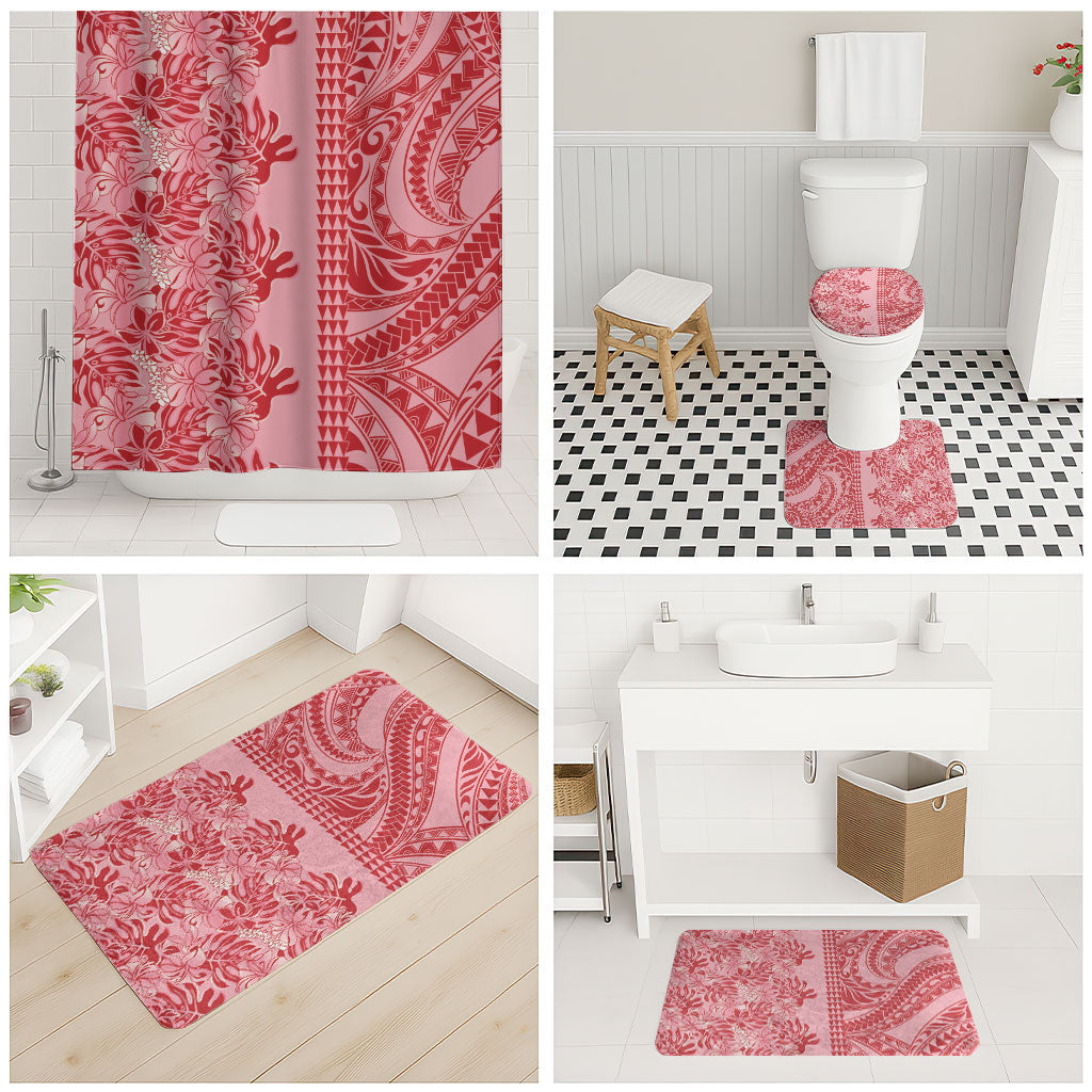 Red Hibiscus Monstera Seamless Kakau Hawaii Bathroom Set LT14 - Polynesian Pride