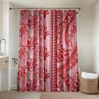 Red Hibiscus Monstera Seamless Kakau Hawaii Bathroom Set LT14 Shower Curtain Only Red - Polynesian Pride