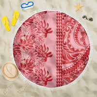 Red Hibiscus Monstera Seamless Kakau Hawaii Beach Blanket LT14 One Size 150cm Red - Polynesian Pride