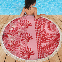 Red Hibiscus Monstera Seamless Kakau Hawaii Beach Blanket LT14 - Polynesian Pride