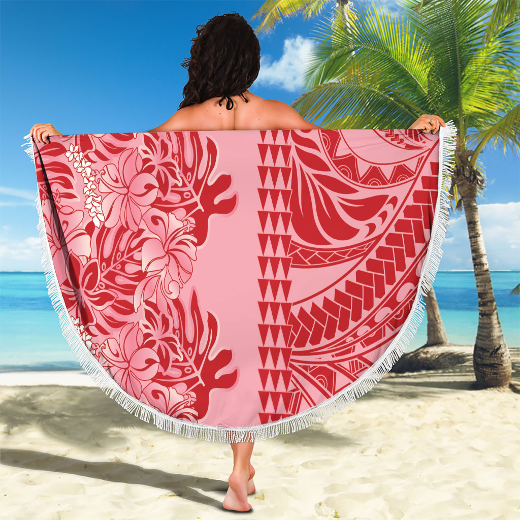 Red Hibiscus Monstera Seamless Kakau Hawaii Beach Blanket LT14 - Polynesian Pride