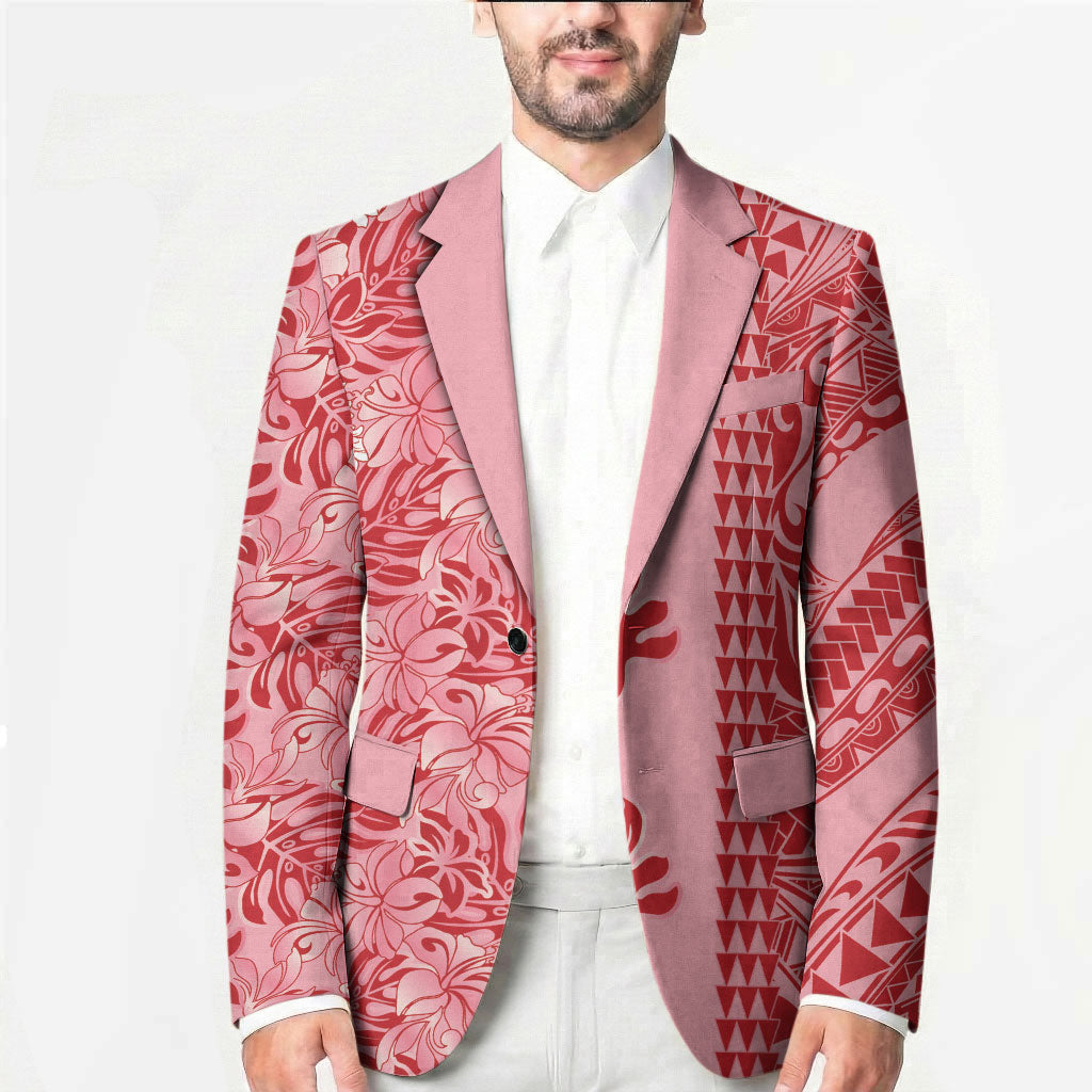 Red Hibiscus Monstera Seamless Kakau Hawaii Blazer LT14 - Polynesian Pride