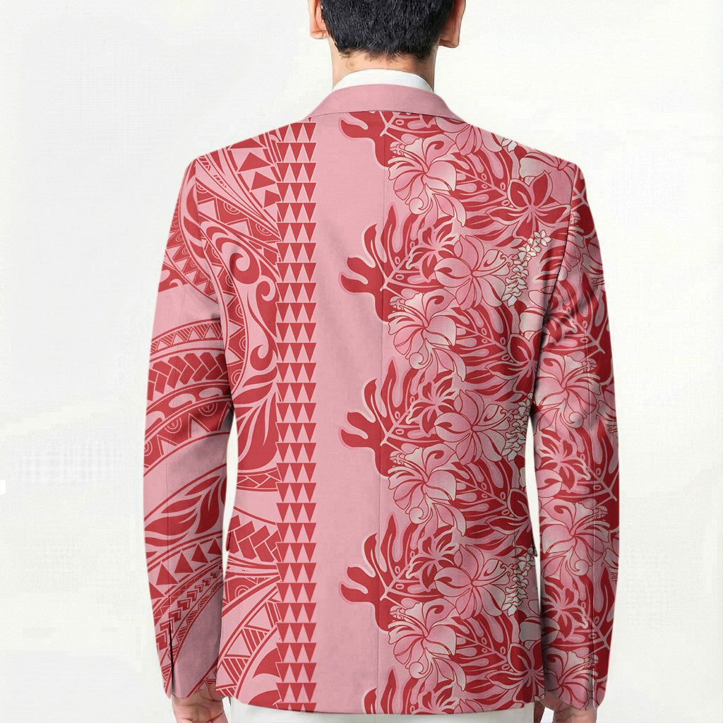 Red Hibiscus Monstera Seamless Kakau Hawaii Blazer LT14 - Polynesian Pride