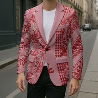 Red Hibiscus Monstera Seamless Kakau Hawaii Blazer LT14 - Polynesian Pride