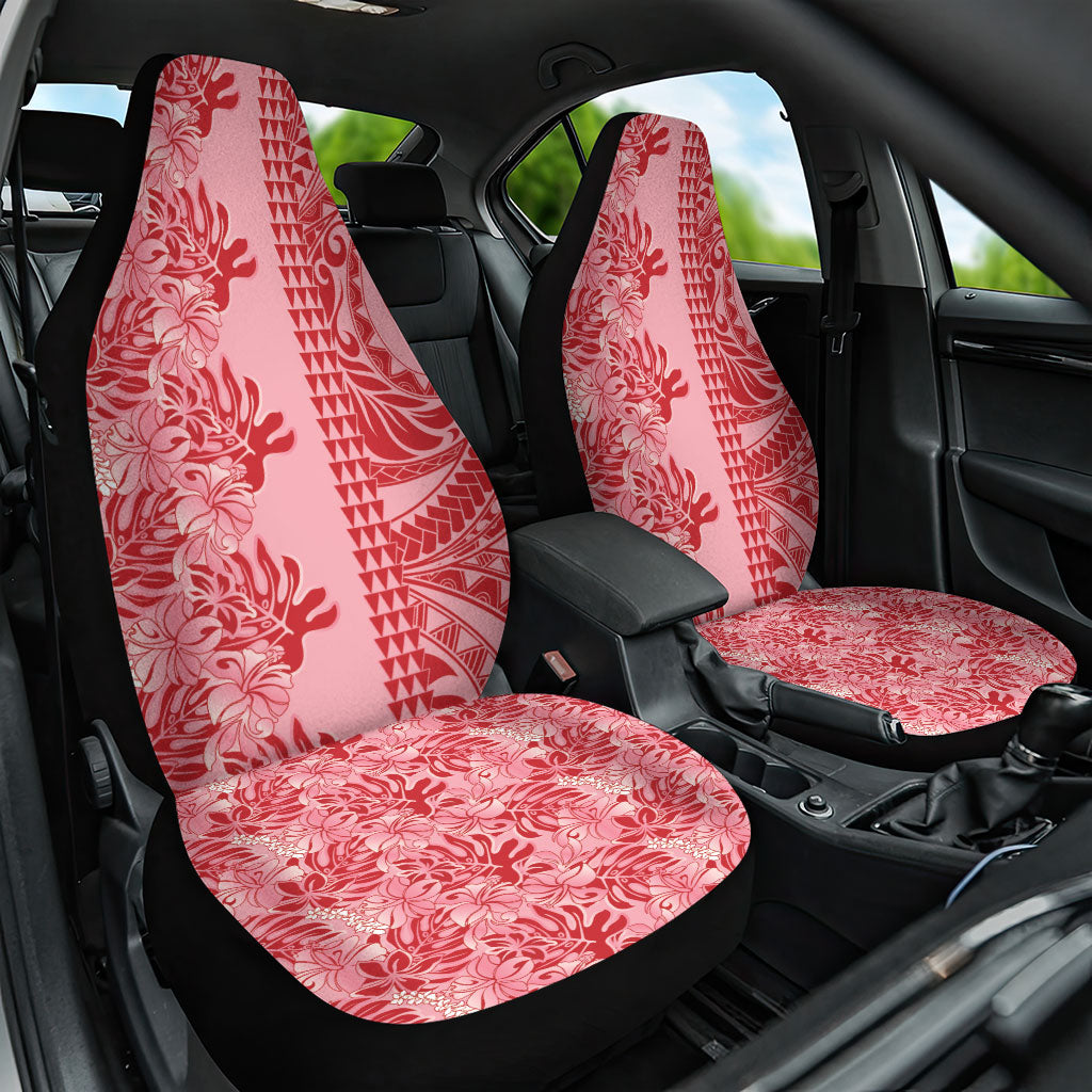 Red Hibiscus Monstera Seamless Kakau Hawaii Car Seat Cover LT14 One Size Red - Polynesian Pride