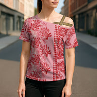 Red Hibiscus Monstera Seamless Kakau Hawaii Cross Shoulder Shirt LT14 - Polynesian Pride