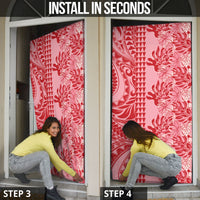 Red Hibiscus Monstera Seamless Kakau Hawaii Door Cover LT14 - Polynesian Pride