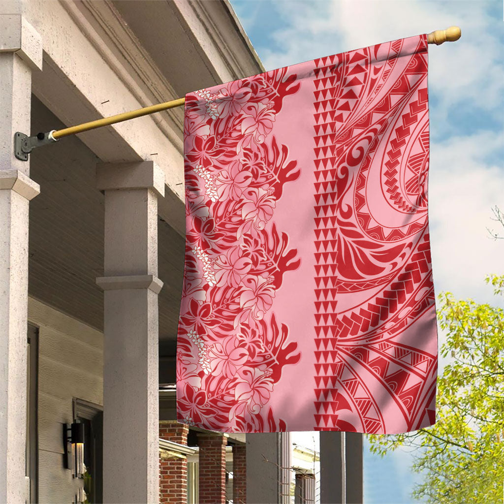 Red Hibiscus Monstera Seamless Kakau Hawaii Garden Flag LT14 House Flag Red - Polynesian Pride
