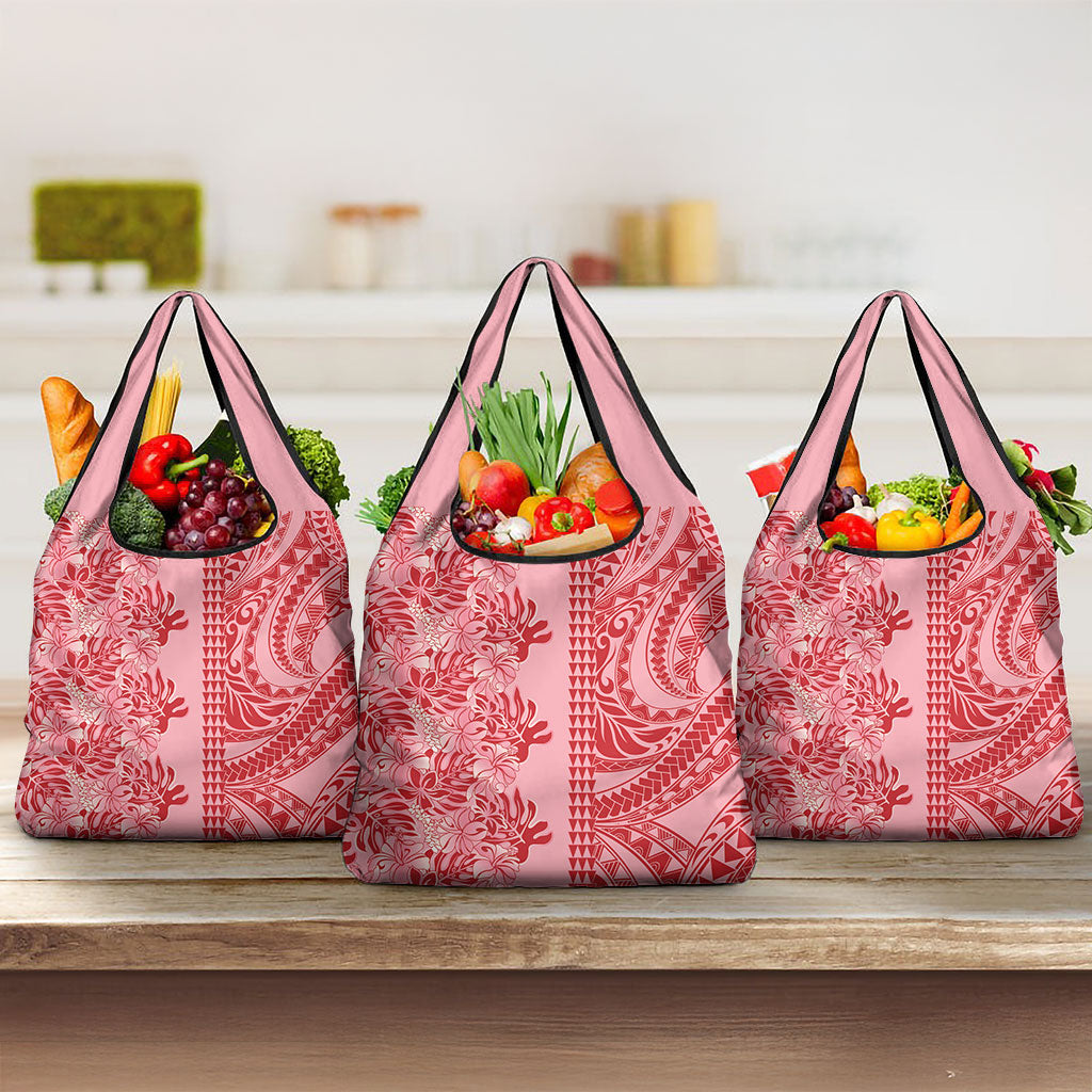 Red Hibiscus Monstera Seamless Kakau Hawaii Grocery Bag LT14 3-pack One Size Red - Polynesian Pride