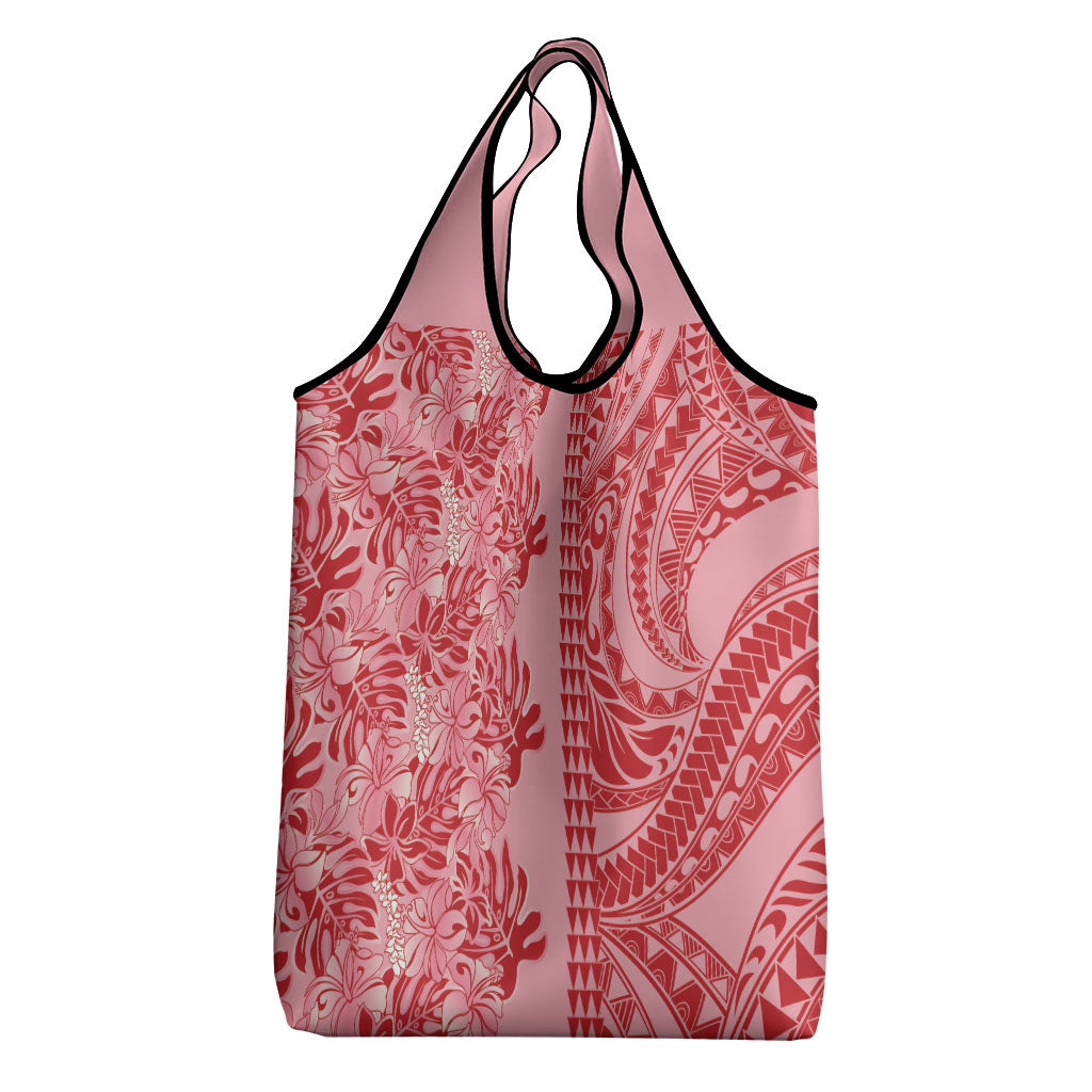 Red Hibiscus Monstera Seamless Kakau Hawaii Grocery Bag LT14 - Polynesian Pride